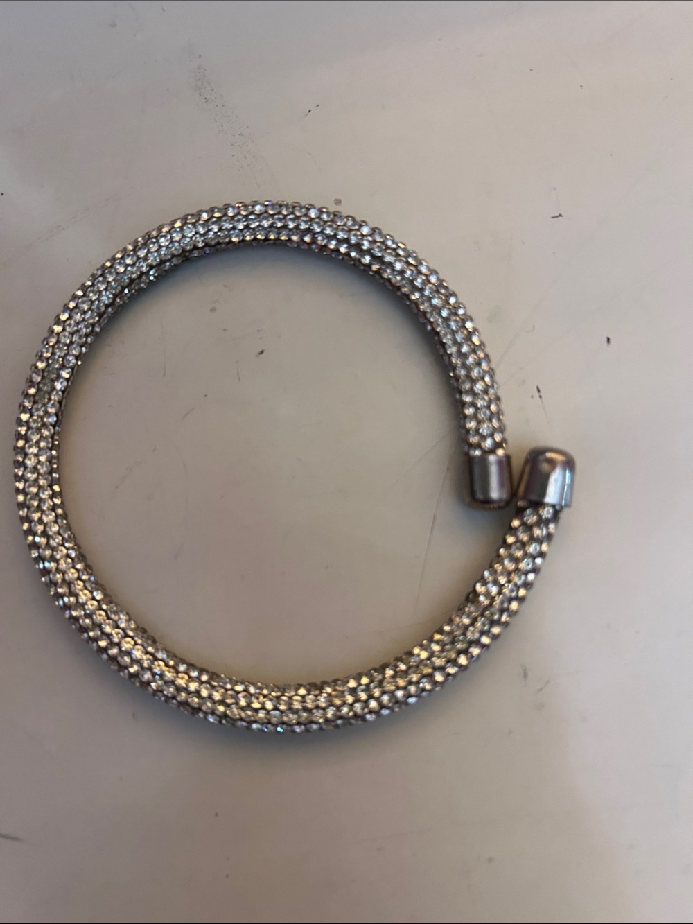 Sparkling Crystal Mesh Bangle Bracelet - Silver